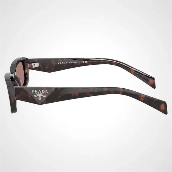 New PRADA Sunglasses Brown Tortoise Symbole Logo Rectangle w/ Case - Picture 3 of 6